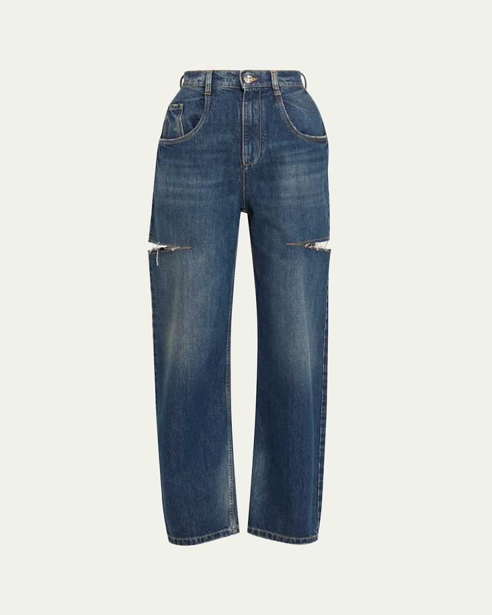 Slash Slit Barrel-Leg Jeans